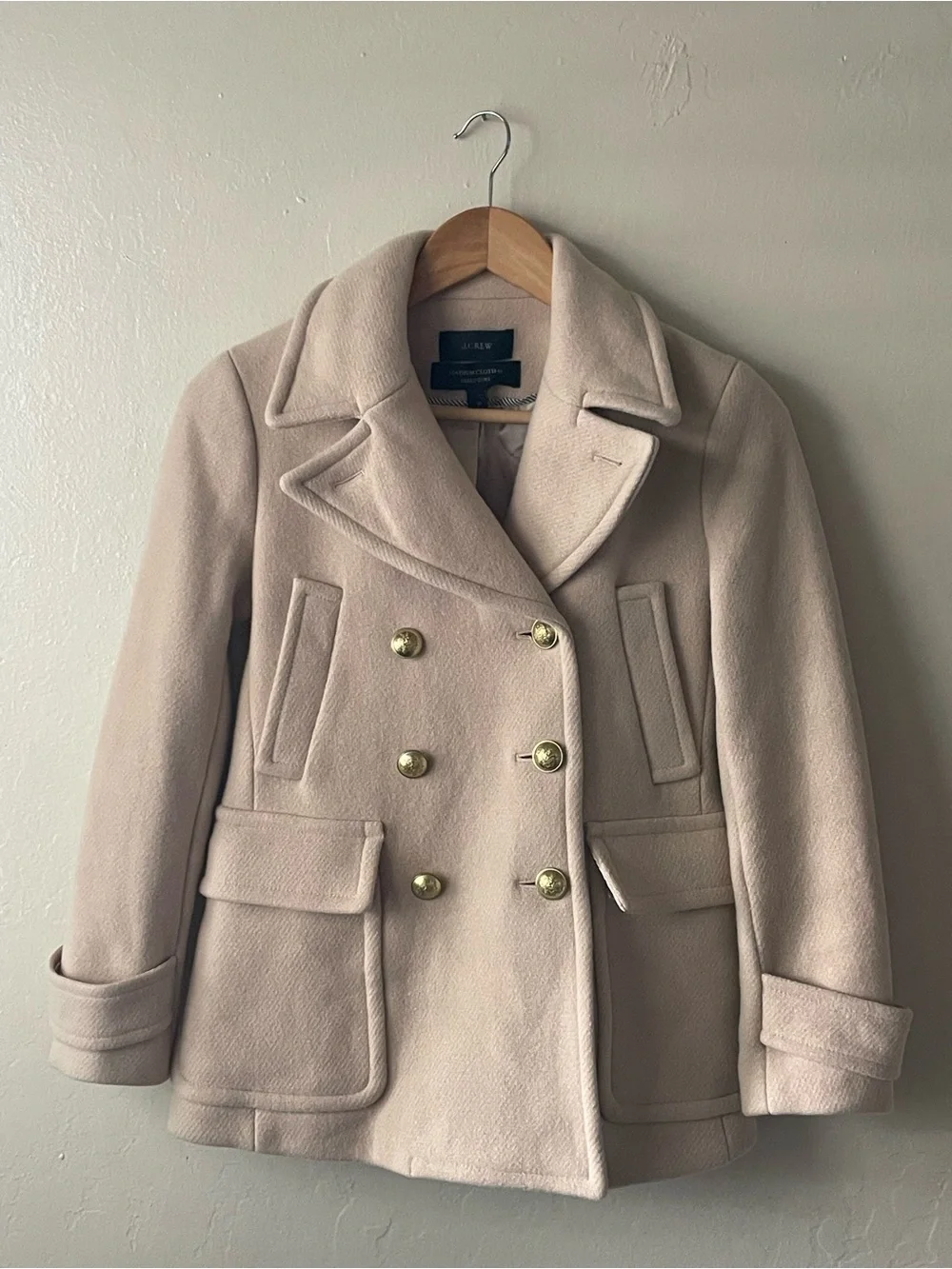 J. Crew Double Breasted Blush Pink with Gold Buttons peacoat